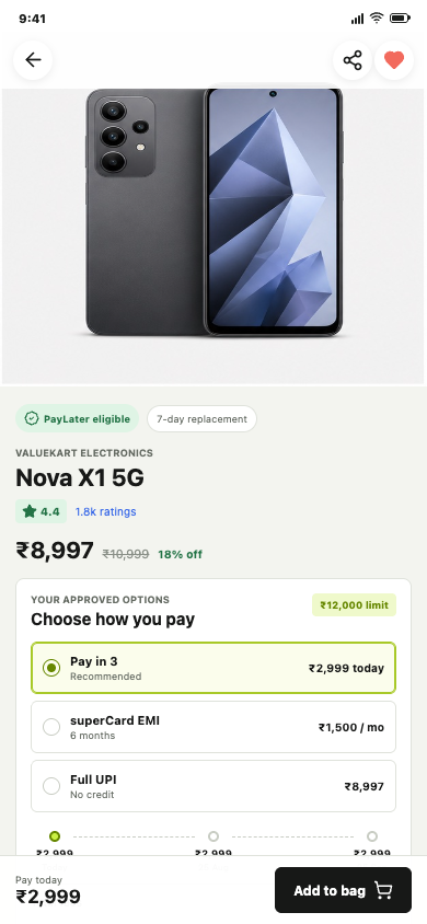 Borrower product page showing Pay in 3